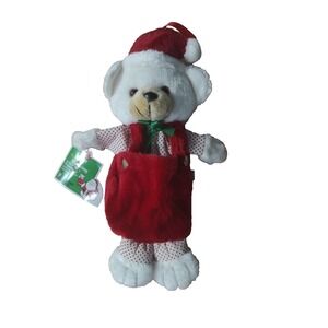 Stuff A Stocking Christmas Puppet‎ Wit Front Pocket White & Red Bear 15"